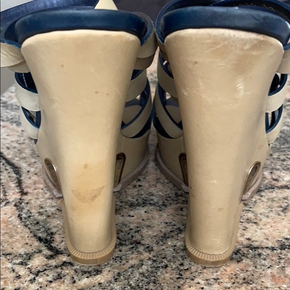 Yves Saint Laurent Leather Strait Wedge Sandals - Picture 6 of 8